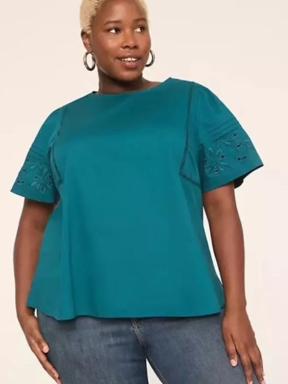 Lane Bryant Embroidered Flutter-Sleeve Popover Blouse Plus Sz 24 Gulf Coast